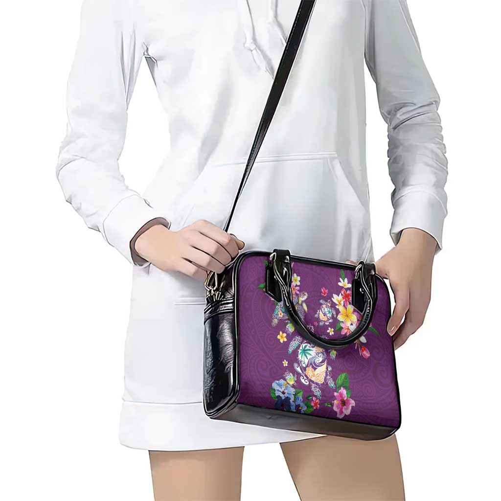 Hawaiian Turtles and Tropical Plants Shoulder Handbag Purple Watercolor LT03 - Polynesian Pride