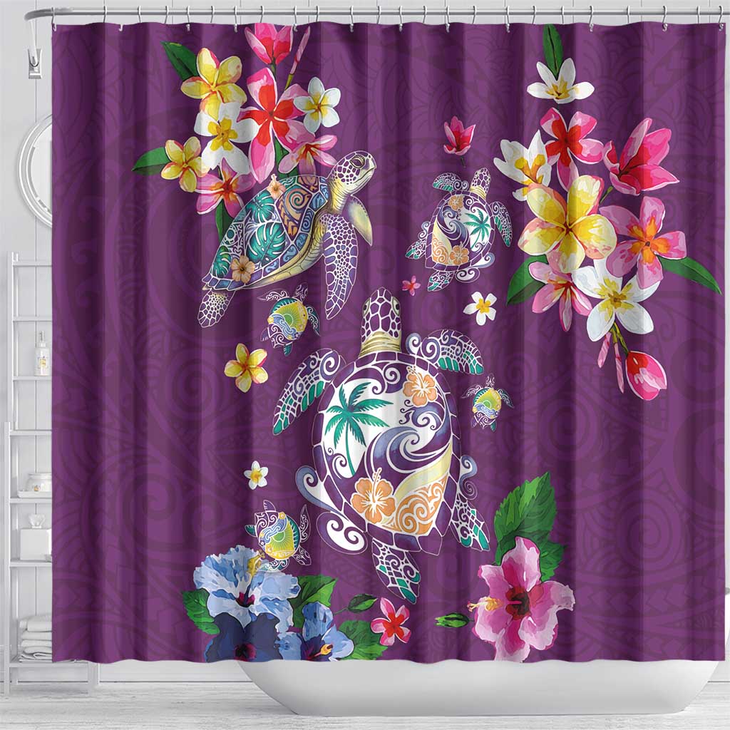 Hawaiian Turtles and Tropical Plants Shower Curtain Purple Watercolor LT03 - Polynesian Pride