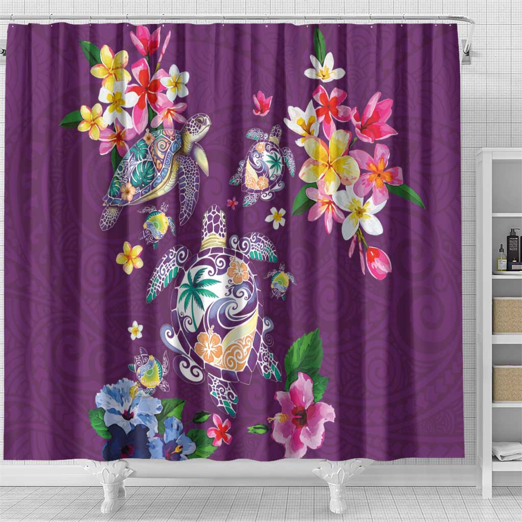 Hawaiian Turtles and Tropical Plants Shower Curtain Purple Watercolor LT03 - Polynesian Pride