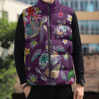 Hawaiian Turtles and Tropical Plants Sleeveless Puffer Jacket Purple Watercolor LT03 - Polynesian Pride
