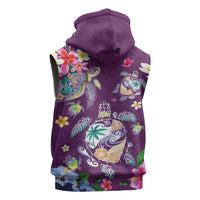 Hawaiian Turtles and Tropical Plants Sleeveless Zip Hoodie Purple Watercolor LT03 - Polynesian Pride