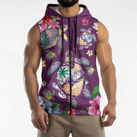 Hawaiian Turtles and Tropical Plants Sleeveless Zip Hoodie Purple Watercolor LT03 - Polynesian Pride