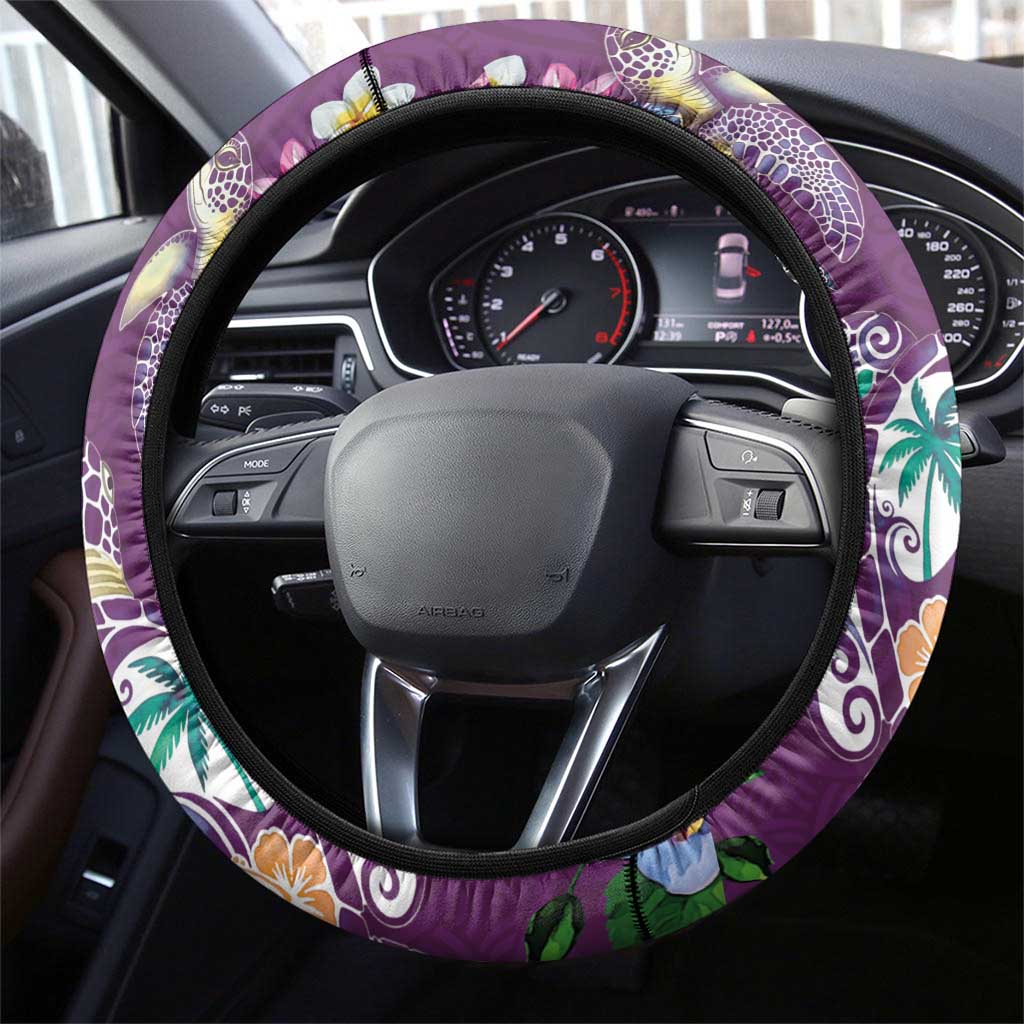 Hawaiian Turtles and Tropical Plants Steering Wheel Cover Purple Watercolor LT03 - Polynesian Pride