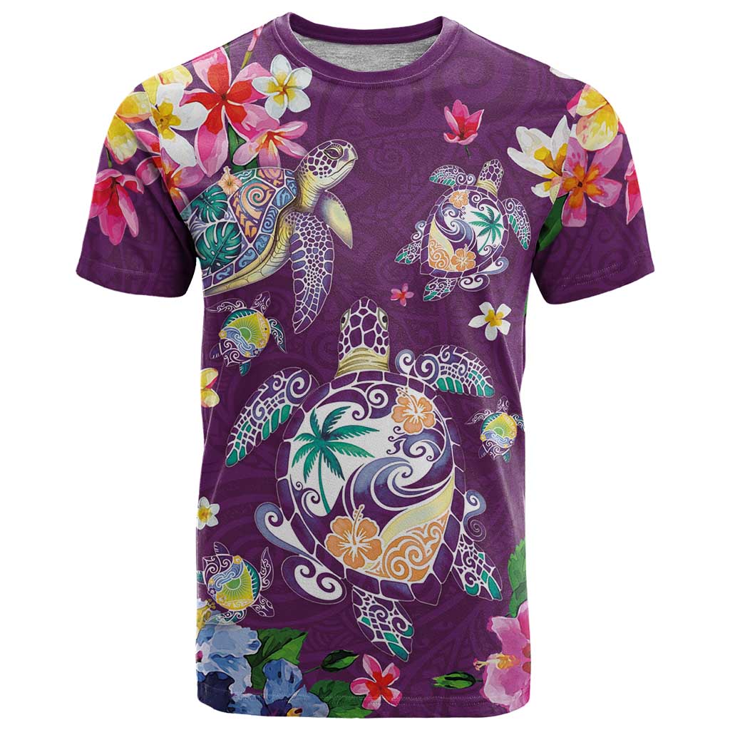 Hawaiian Turtles and Tropical Plants T Shirt Purple Watercolor LT03 Purple - Polynesian Pride