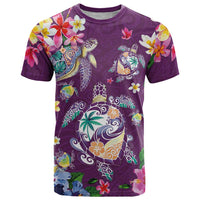 Hawaiian Turtles and Tropical Plants T Shirt Purple Watercolor LT03 Purple - Polynesian Pride