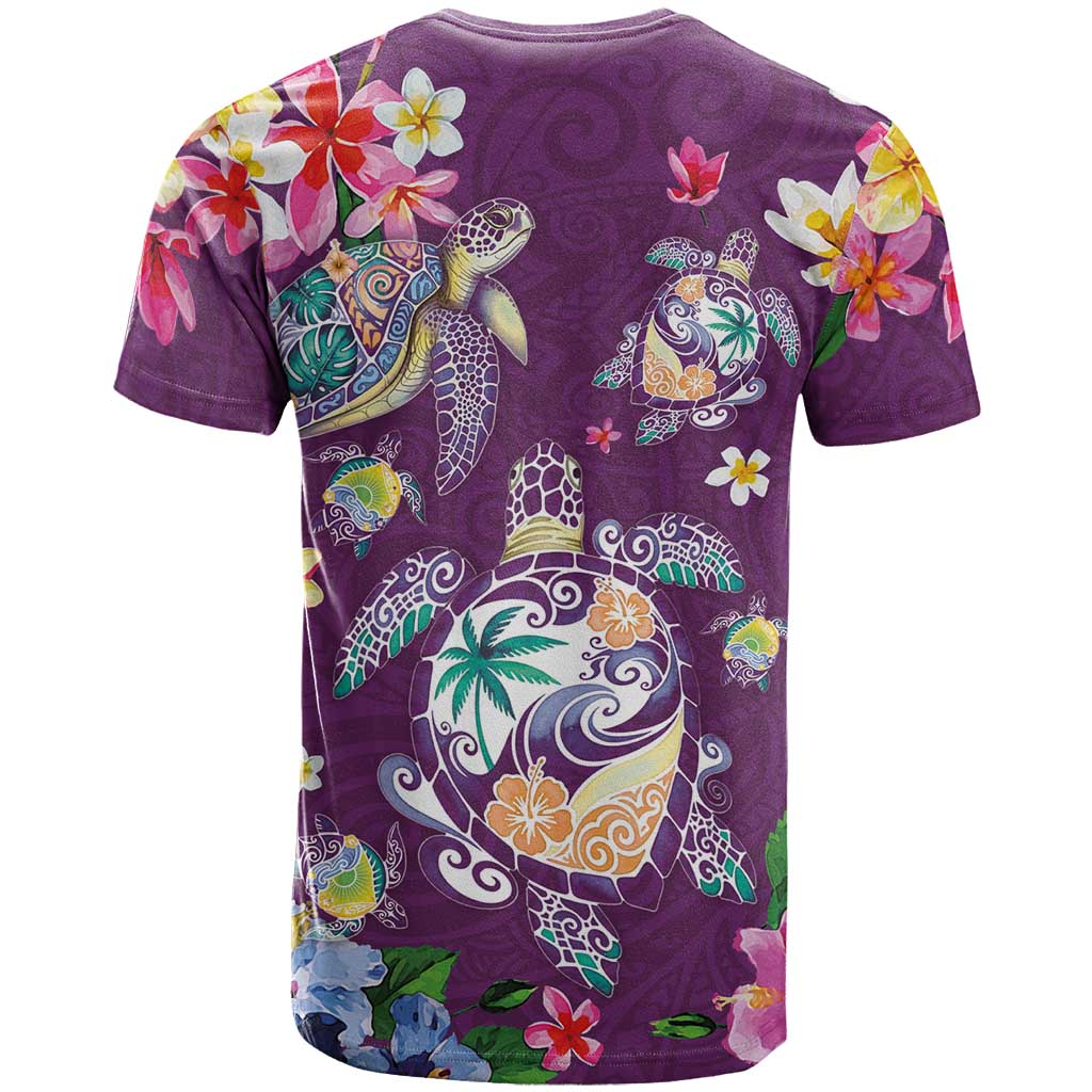 Hawaiian Turtles and Tropical Plants T Shirt Purple Watercolor LT03 - Polynesian Pride