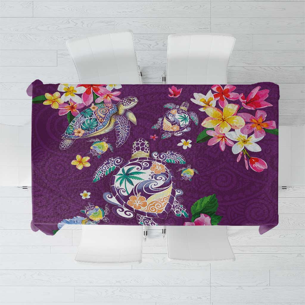 Hawaiian Turtles and Tropical Plants Tablecloth Purple Watercolor LT03 Purple - Polynesian Pride