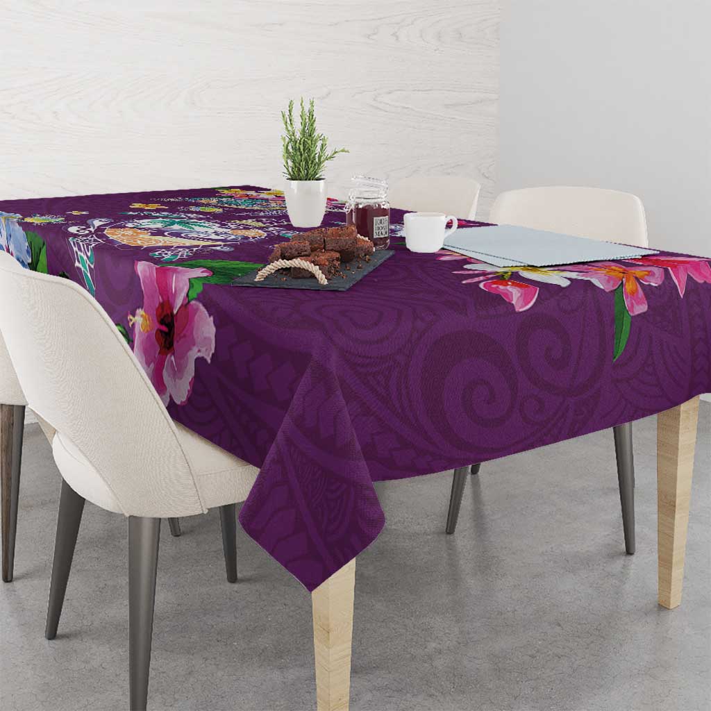 Hawaiian Turtles and Tropical Plants Tablecloth Purple Watercolor LT03 - Polynesian Pride