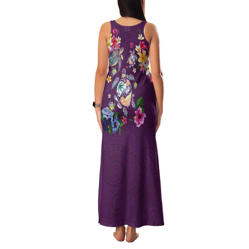 Hawaiian Turtles and Tropical Plants Tank Maxi Dress Purple Watercolor LT03 - Polynesian Pride