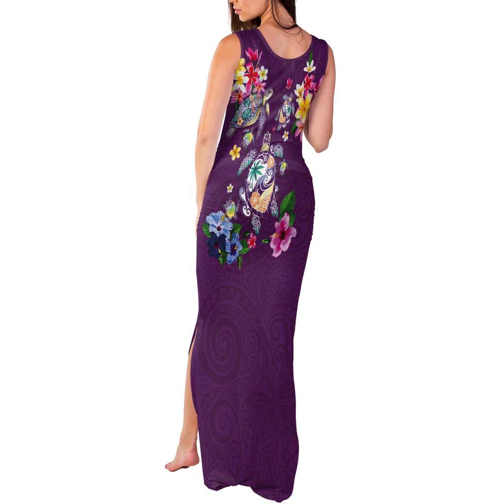 Hawaiian Turtles and Tropical Plants Tank Maxi Dress Purple Watercolor LT03 - Polynesian Pride