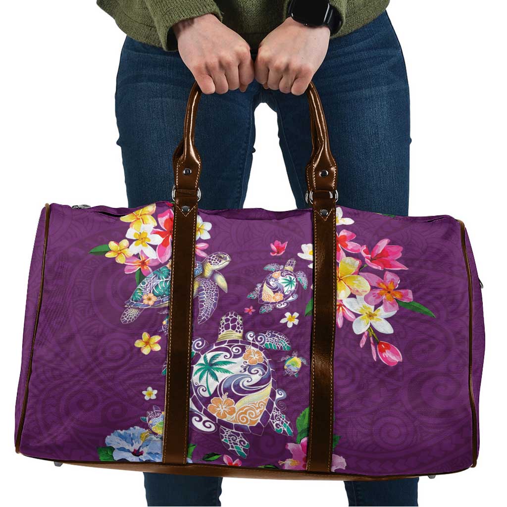 Hawaiian Turtles and Tropical Plants Travel Bag Purple Watercolor