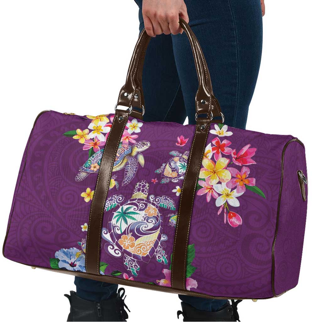 Hawaiian Turtles and Tropical Plants Travel Bag Purple Watercolor