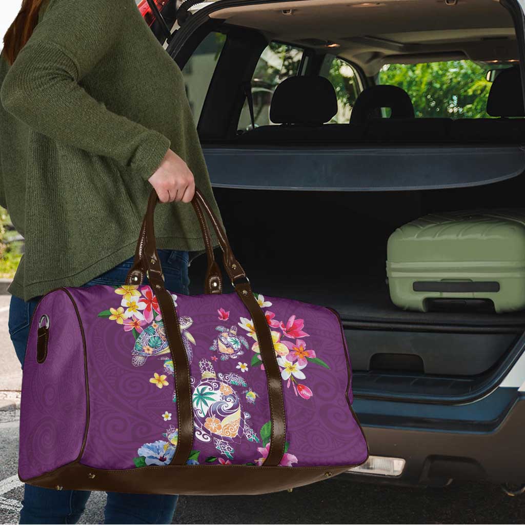 Hawaiian Turtles and Tropical Plants Travel Bag Purple Watercolor