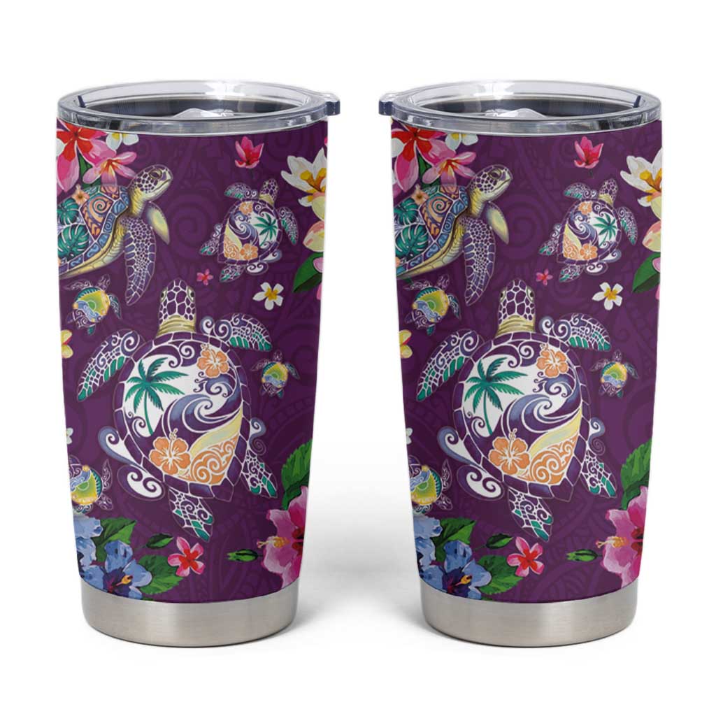 Hawaiian Turtles and Tropical Plants Tumbler Cup Purple Watercolor LT03 Purple - Polynesian Pride