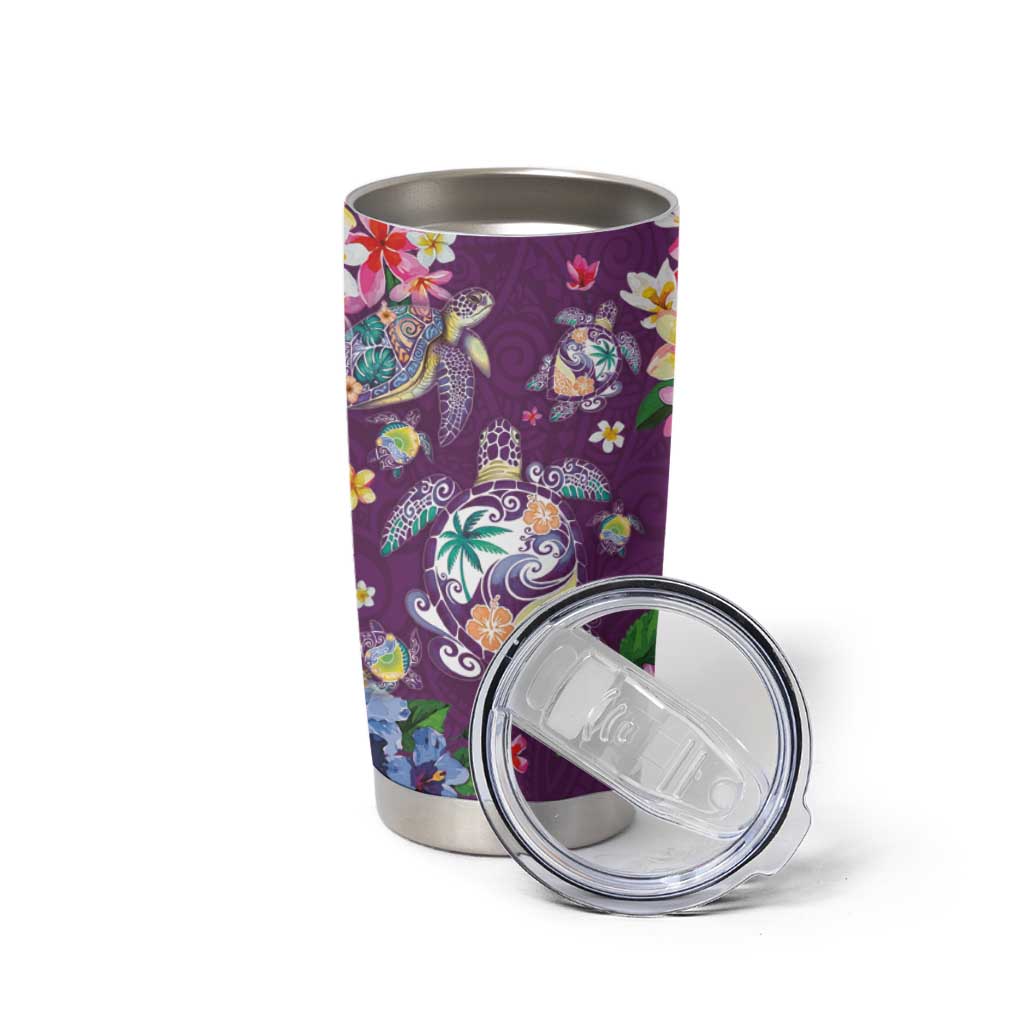 Hawaiian Turtles and Tropical Plants Tumbler Cup Purple Watercolor LT03 - Polynesian Pride