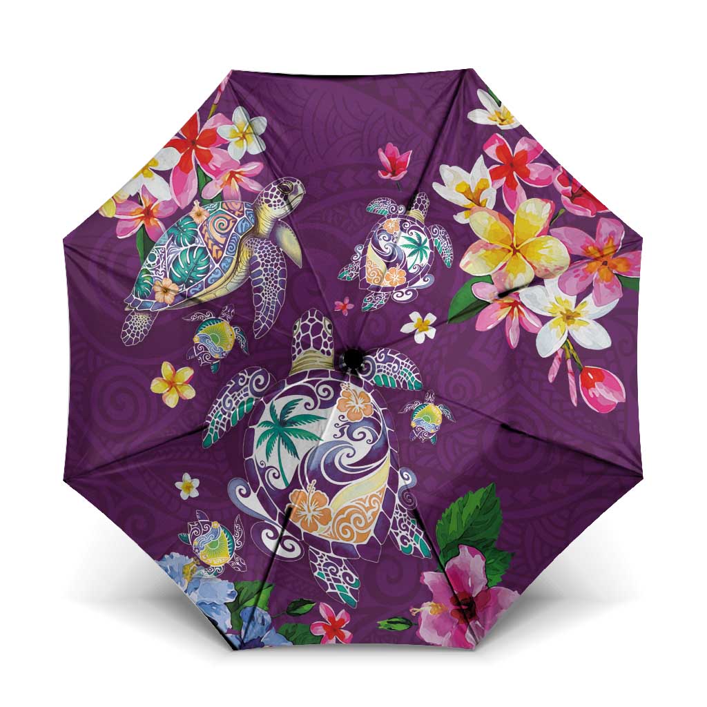 Hawaiian Turtles and Tropical Plants Umbrella Purple Watercolor