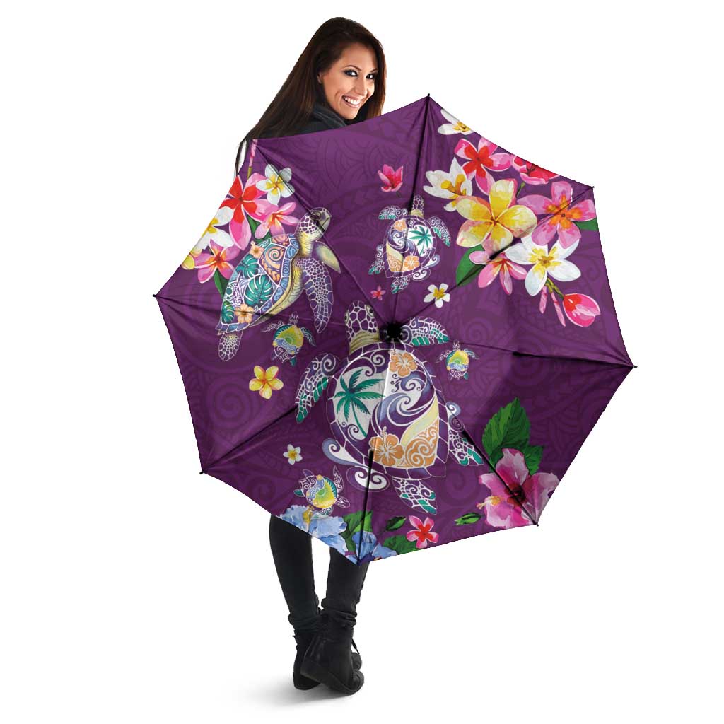 Hawaiian Turtles and Tropical Plants Umbrella Purple Watercolor
