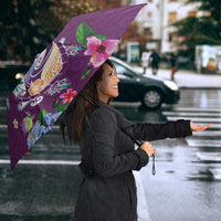 Hawaiian Turtles and Tropical Plants Umbrella Purple Watercolor