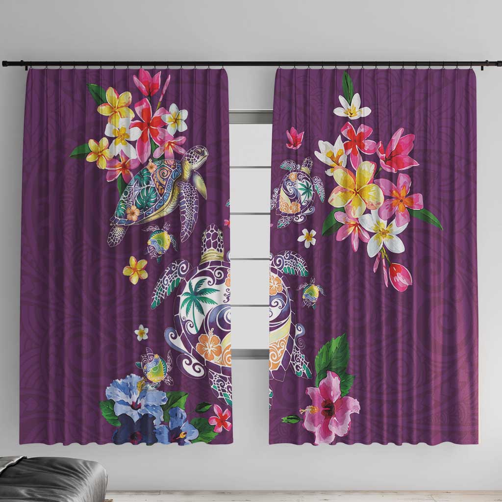 Hawaiian Turtles and Tropical Plants Window Curtain Purple Watercolor LT03 With Hooks Purple - Polynesian Pride