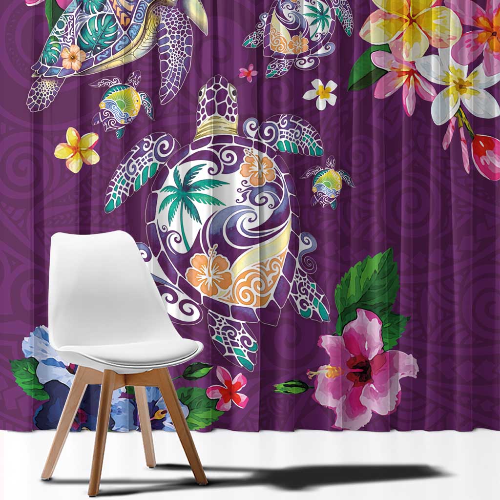 Hawaiian Turtles and Tropical Plants Window Curtain Purple Watercolor LT03 - Polynesian Pride
