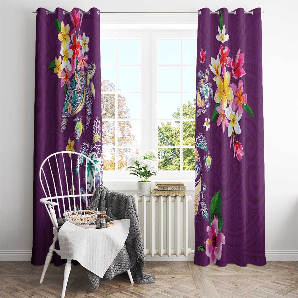 Hawaiian Turtles and Tropical Plants Window Curtain Purple Watercolor LT03 - Polynesian Pride
