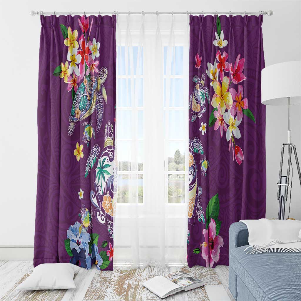 Hawaiian Turtles and Tropical Plants Window Curtain Purple Watercolor LT03 - Polynesian Pride