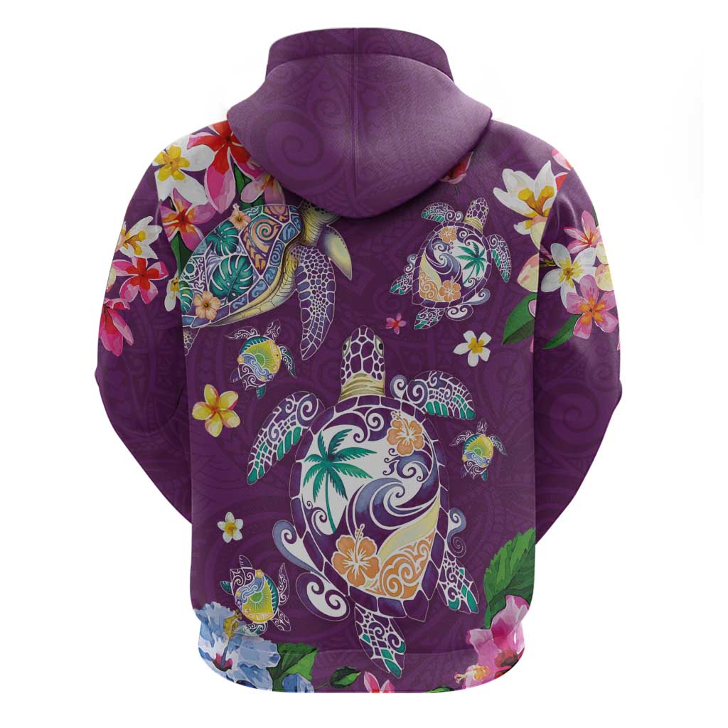 Hawaiian Turtles and Tropical Plants Zip Hoodie Purple Watercolor LT03 - Polynesian Pride