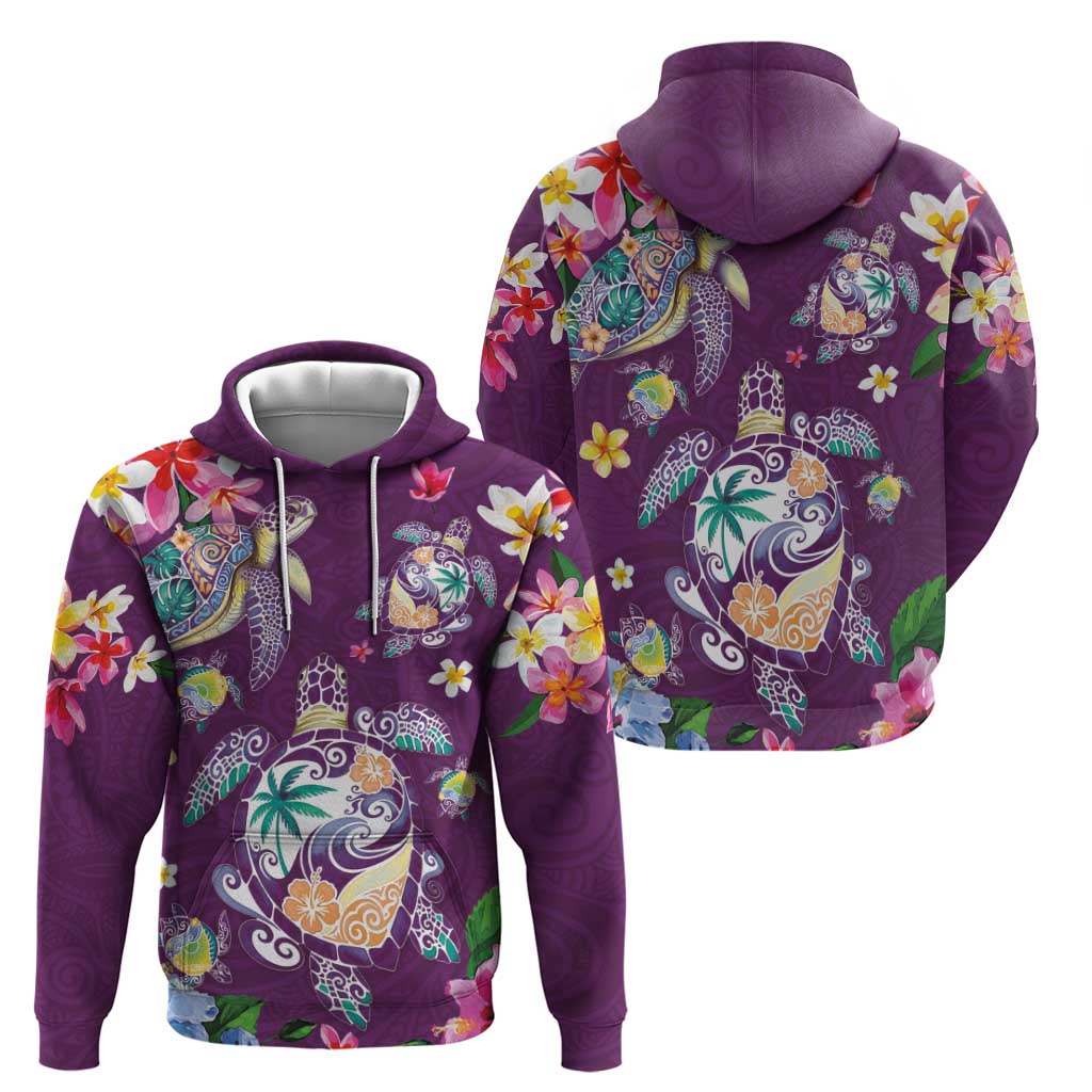 Hawaiian Turtles and Tropical Plants Zip Hoodie Purple Watercolor LT03 - Polynesian Pride