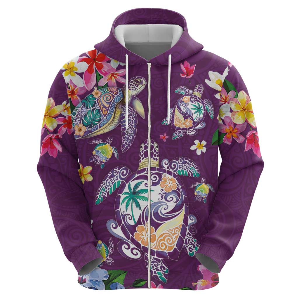 Hawaiian Turtles and Tropical Plants Zip Hoodie Purple Watercolor LT03 - Polynesian Pride