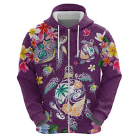 Hawaiian Turtles and Tropical Plants Zip Hoodie Purple Watercolor LT03 - Polynesian Pride