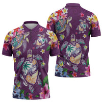 Hawaiian Turtles and Tropical Plants Zipper Polo Shirt Purple Watercolor LT03 - Polynesian Pride