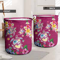 Hawaiian Turtles and Tropical Plants Laundry Basket Pink Watercolor LT03 - Polynesian Pride