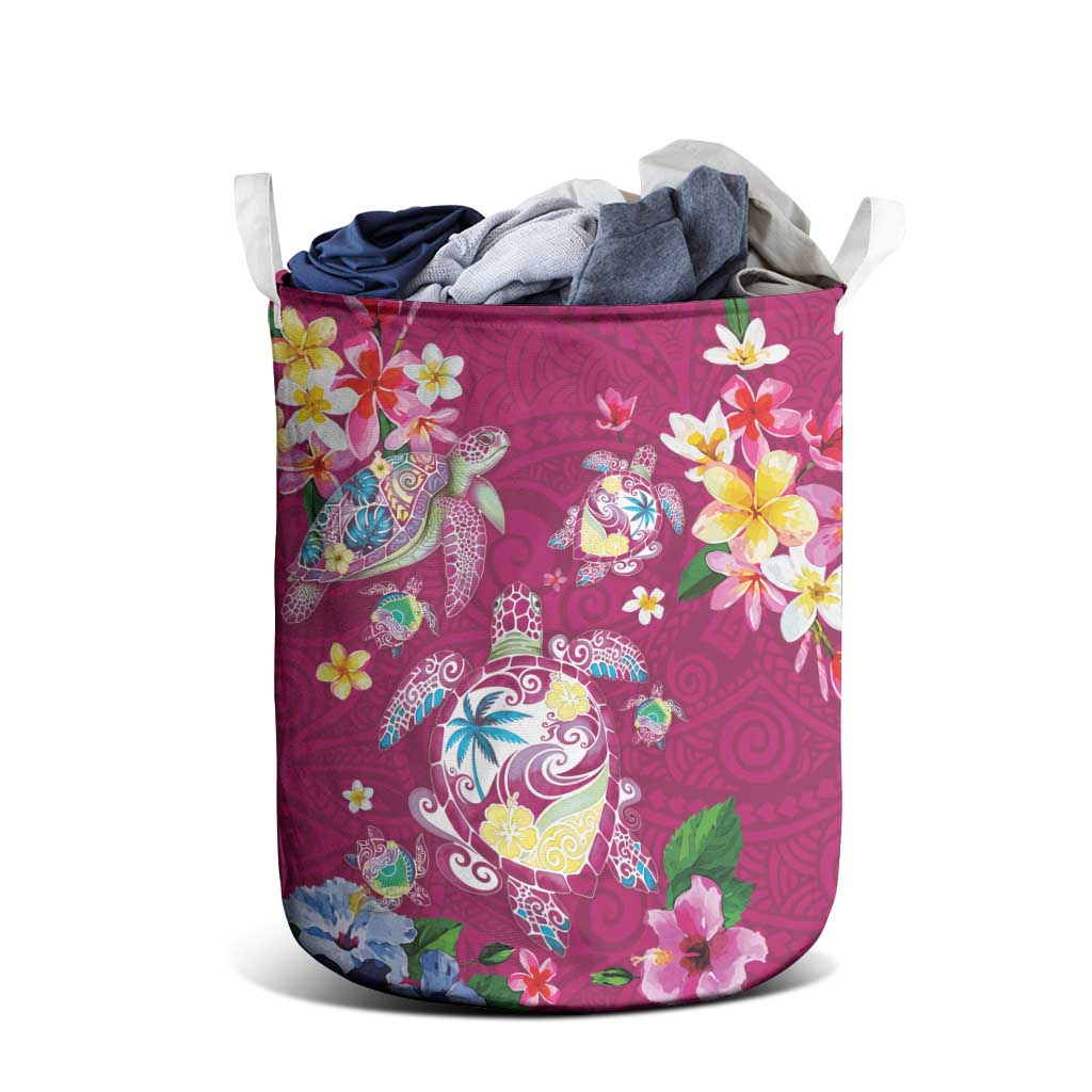 Hawaiian Turtles and Tropical Plants Laundry Basket Pink Watercolor LT03 - Polynesian Pride
