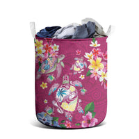 Hawaiian Turtles and Tropical Plants Laundry Basket Pink Watercolor LT03 - Polynesian Pride