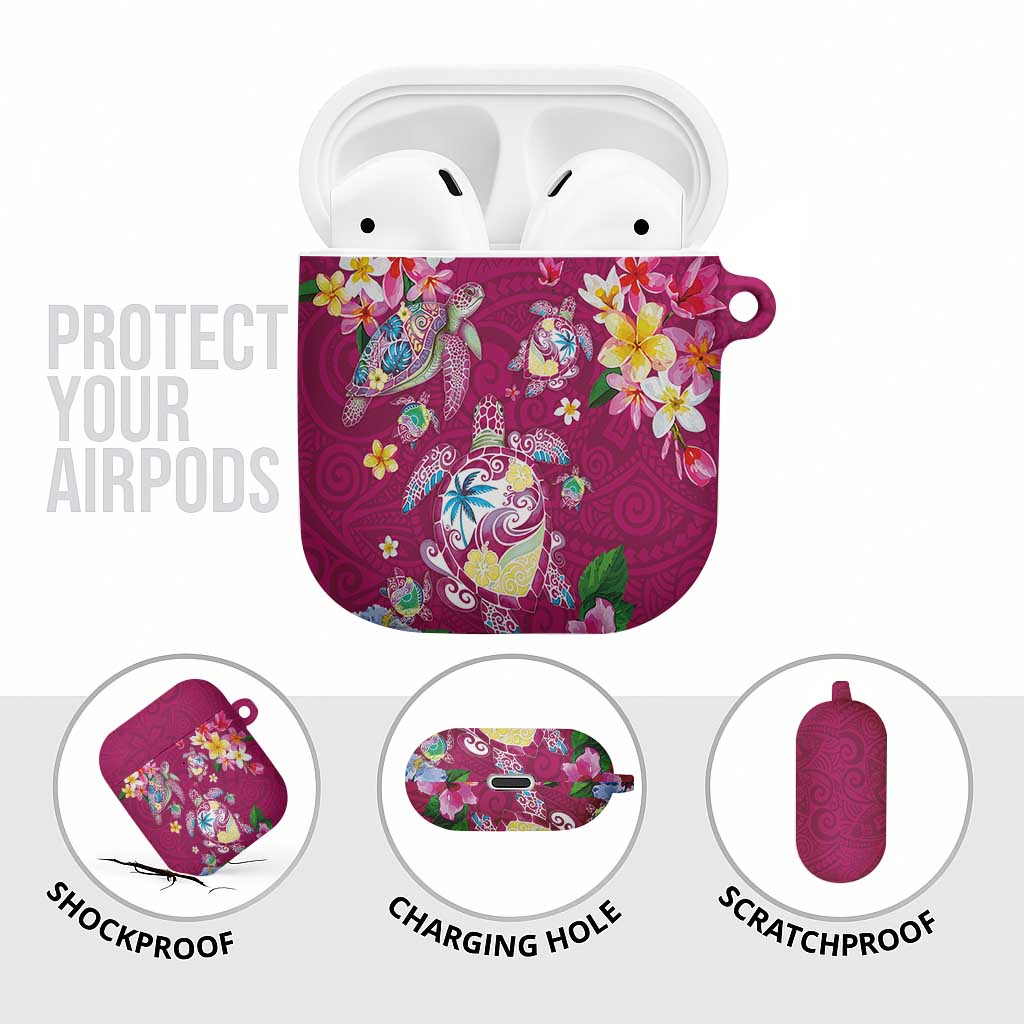 Hawaiian Turtles and Tropical Plants AirPods Case Pink Watercolor