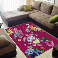 Hawaiian Turtles and Tropical Plants Area Rug Pink Watercolor