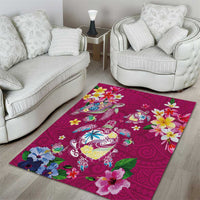 Hawaiian Turtles and Tropical Plants Area Rug Pink Watercolor