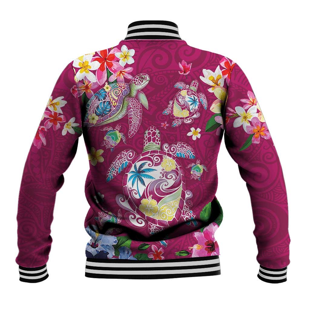 Hawaiian Turtles and Tropical Plants Baseball Jacket Pink Watercolor LT03 - Polynesian Pride
