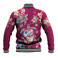 Hawaiian Turtles and Tropical Plants Baseball Jacket Pink Watercolor LT03 - Polynesian Pride