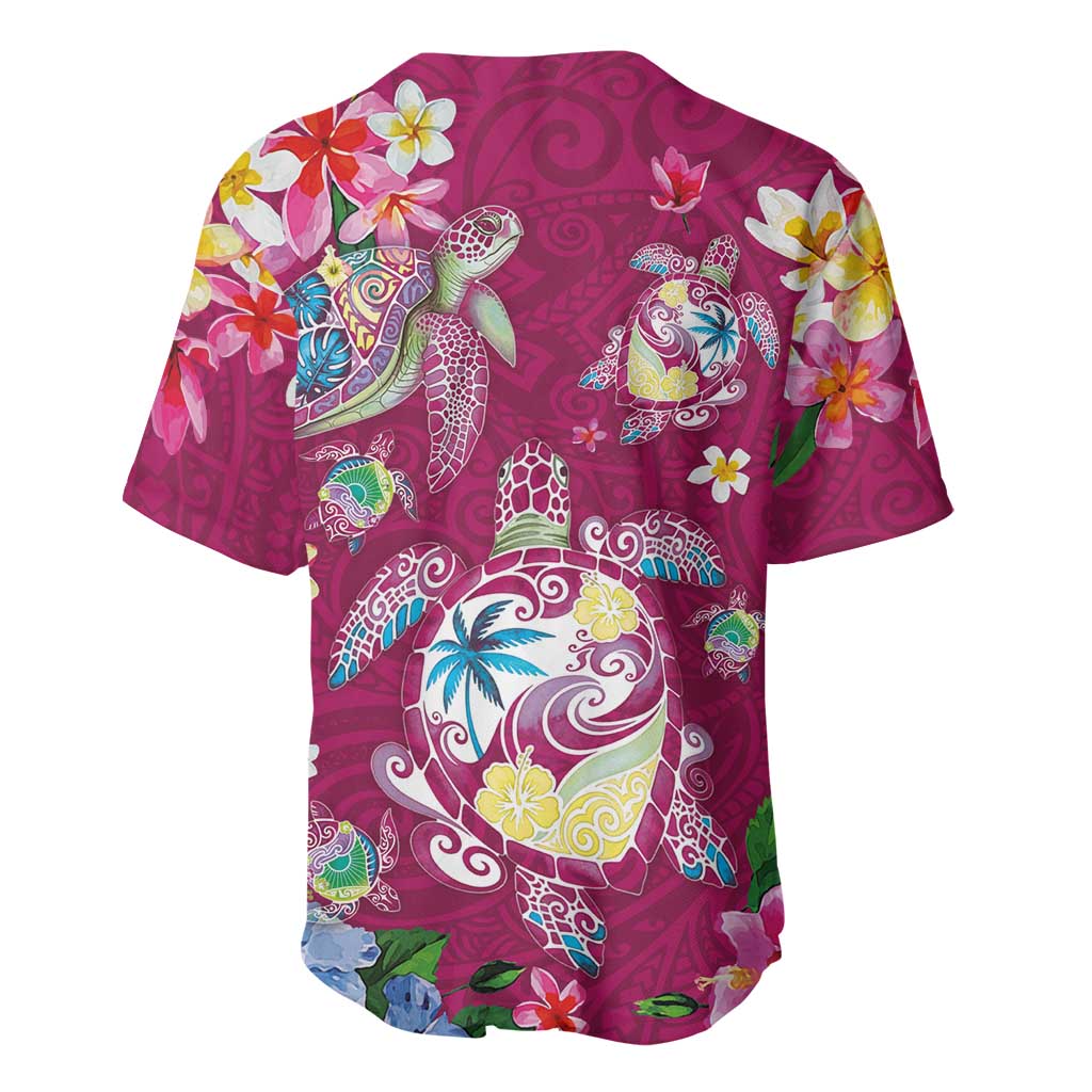 Hawaiian Turtles and Tropical Plants Baseball Jersey Pink Watercolor LT03 - Polynesian Pride