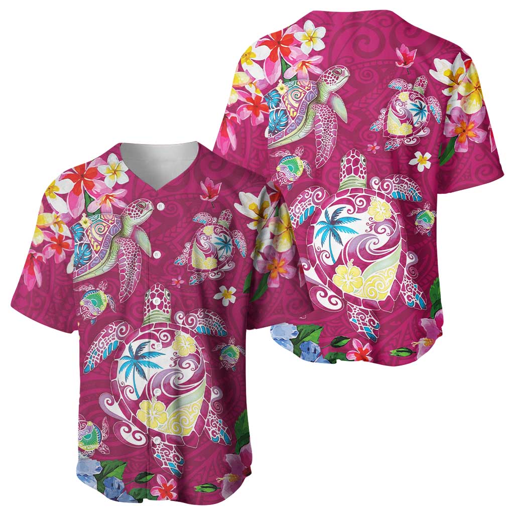 Hawaiian Turtles and Tropical Plants Baseball Jersey Pink Watercolor LT03 - Polynesian Pride
