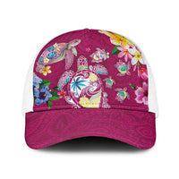 Hawaiian Turtles and Tropical Plants Baseball Net Cap Pink Watercolor LT03 One Size White Pink - Polynesian Pride