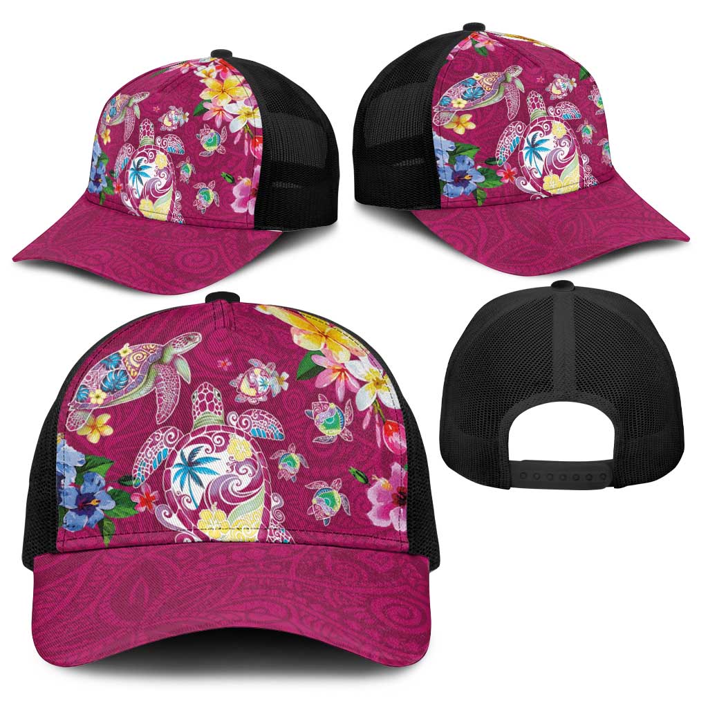 Hawaiian Turtles and Tropical Plants Baseball Net Cap Pink Watercolor LT03 - Polynesian Pride