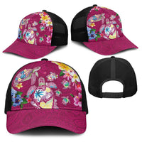 Hawaiian Turtles and Tropical Plants Baseball Net Cap Pink Watercolor LT03 - Polynesian Pride