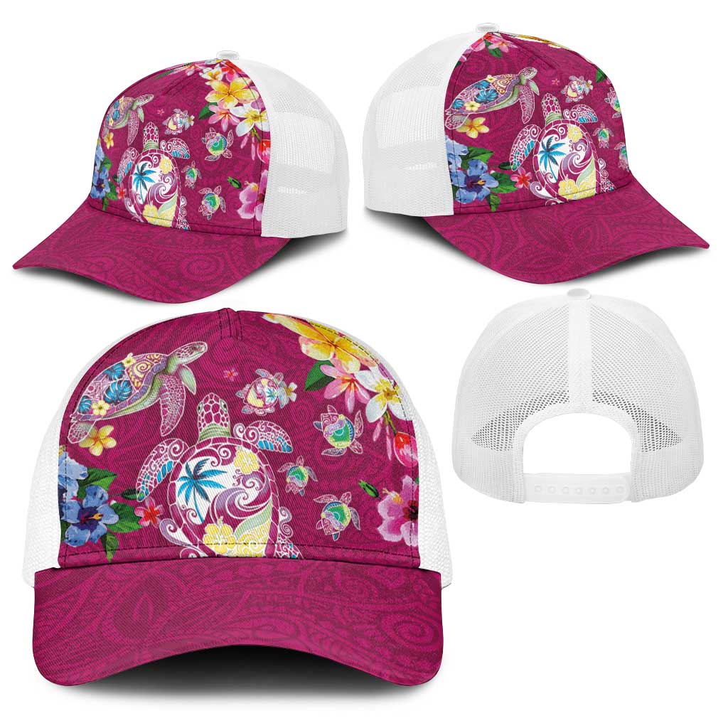 Hawaiian Turtles and Tropical Plants Baseball Net Cap Pink Watercolor LT03 - Polynesian Pride