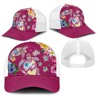 Hawaiian Turtles and Tropical Plants Baseball Net Cap Pink Watercolor LT03 - Polynesian Pride