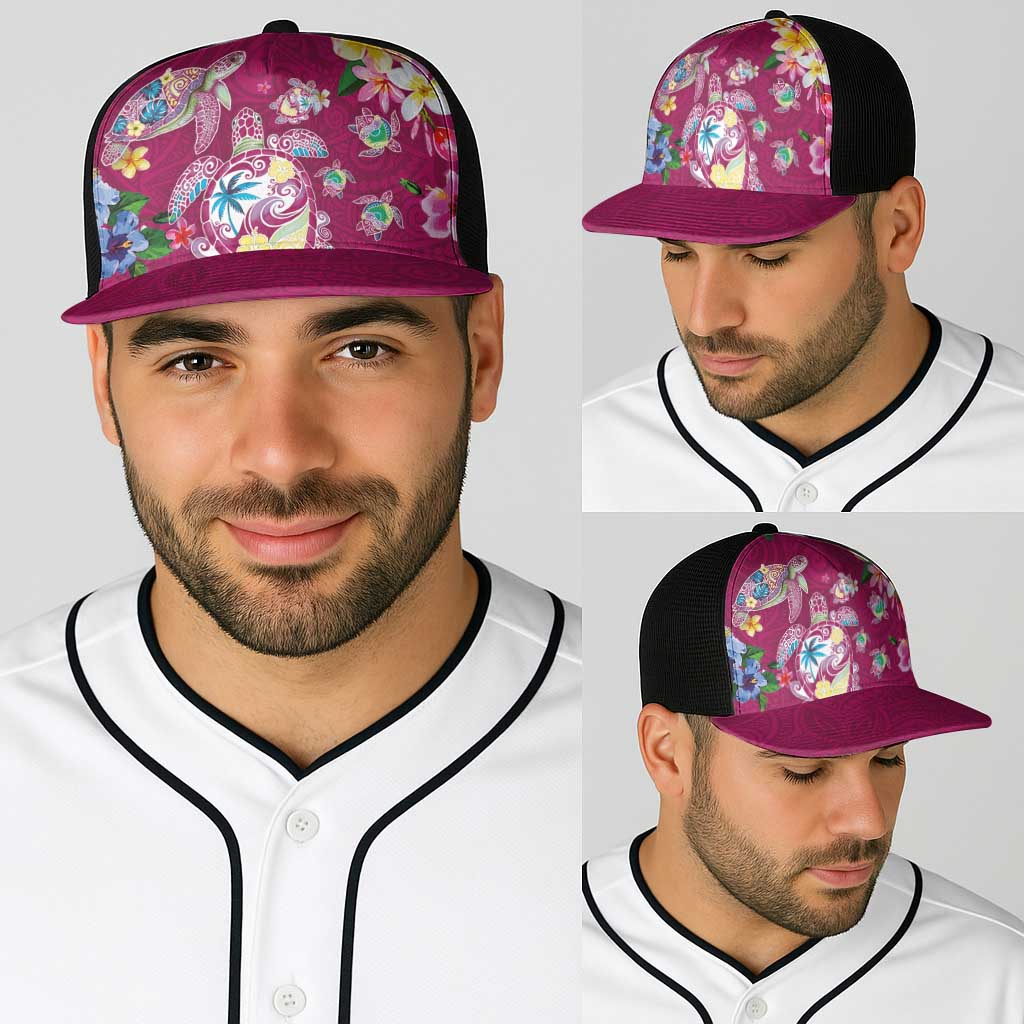 Hawaiian Turtles and Tropical Plants Baseball Net Cap Pink Watercolor LT03 - Polynesian Pride