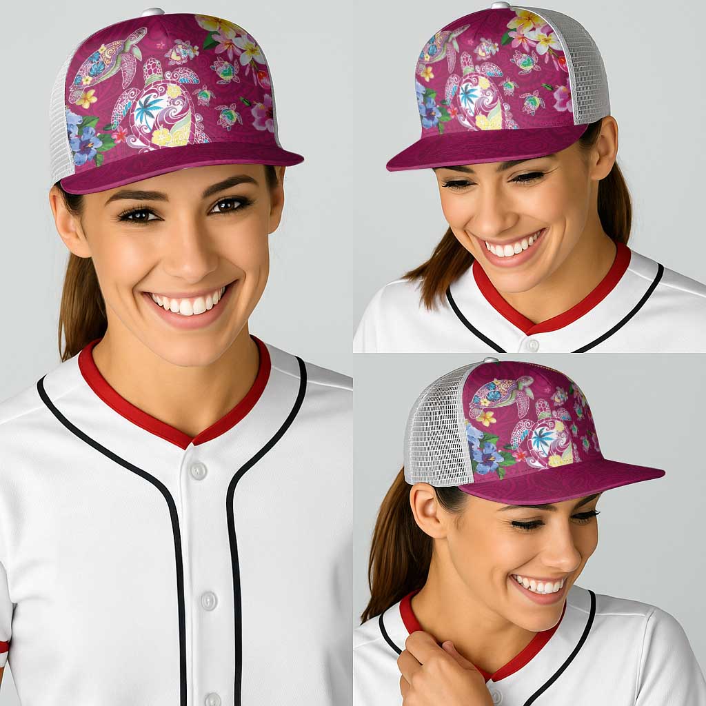 Hawaiian Turtles and Tropical Plants Baseball Net Cap Pink Watercolor LT03 - Polynesian Pride