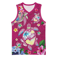 Hawaiian Turtles and Tropical Plants Basketball Jersey Pink Watercolor LT03 Unisex Pink - Polynesian Pride