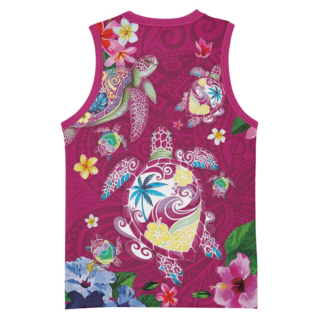 Hawaiian Turtles and Tropical Plants Basketball Jersey Pink Watercolor LT03 - Polynesian Pride